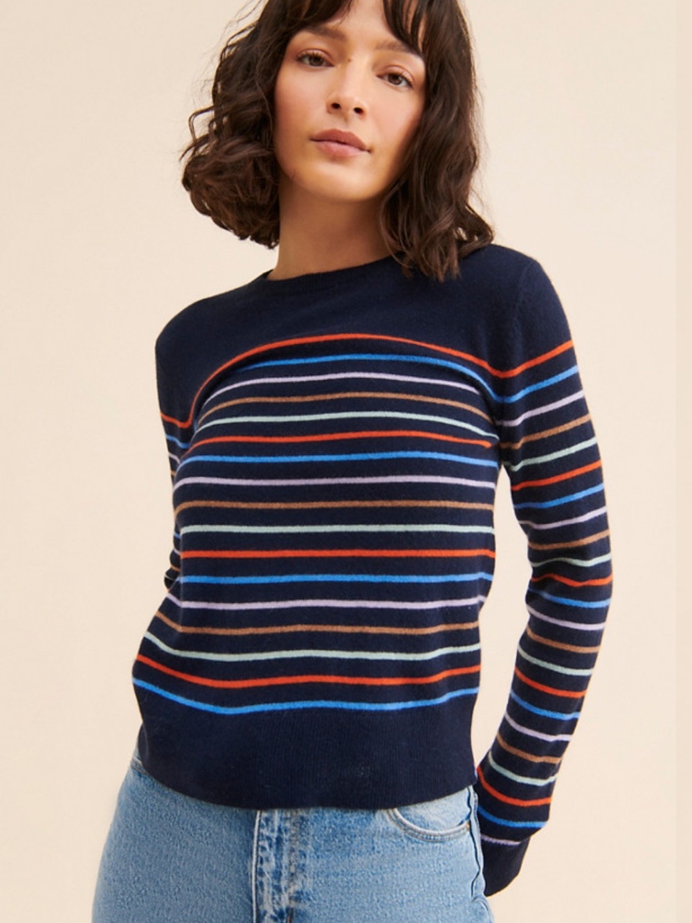 KULE Cashmere Betty Striped Crewneck Sweater